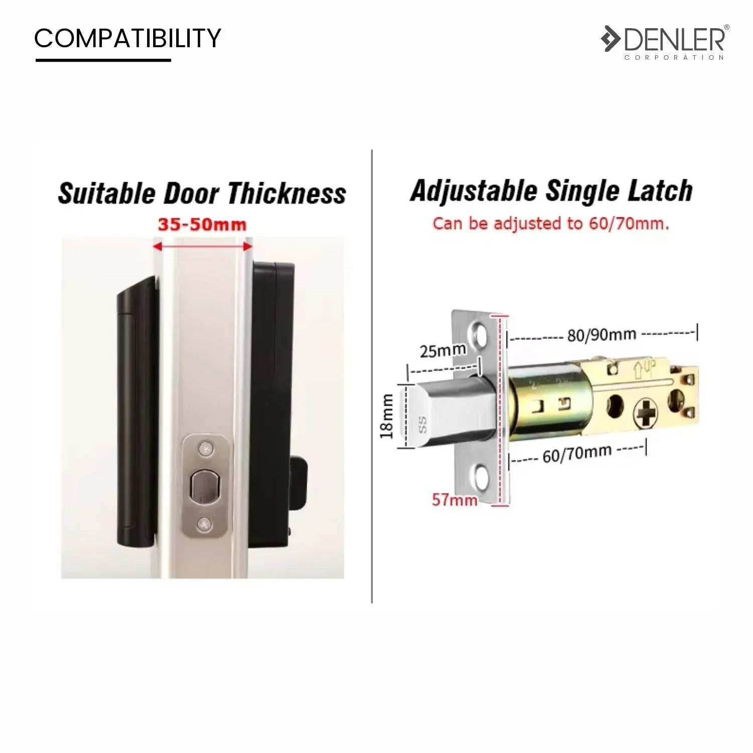 Denler DB04 Fingerprint Lock, RF Remote Controller, Bluetooth Smart Door Lock, Digital Door Lock, PIN, Card, Manual Key Access min 30-60mm Doors - Denler