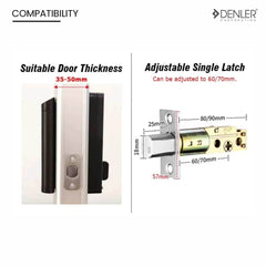 Denler DB04 Fingerprint Lock, RF Remote Controller, Bluetooth Smart Door Lock, Digital Door Lock, PIN, Card, Manual Key Access min 30-60mm Doors - Denler