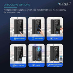 Denler DFS04 Glass Door Lock, Digital Door Lock with 3D Face Recognition, Inbuilt Wi-Fi, Fingerprint Lock, RF Remote, Card, PIN - Denler