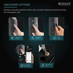Denler DL01 Smart Door Lock Fingerprint Lock, Inbuilt Wi-Fi, App for Remote Unlocking, RFID Card, PIN, Keys - Denler
