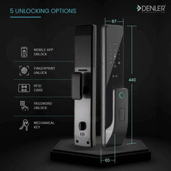 Denler DL10v1 Smart Door Lock, Wi-Fi Remote Unlock App, Fingerprint, RFID Card, PIN, Keys, Copper - Denler