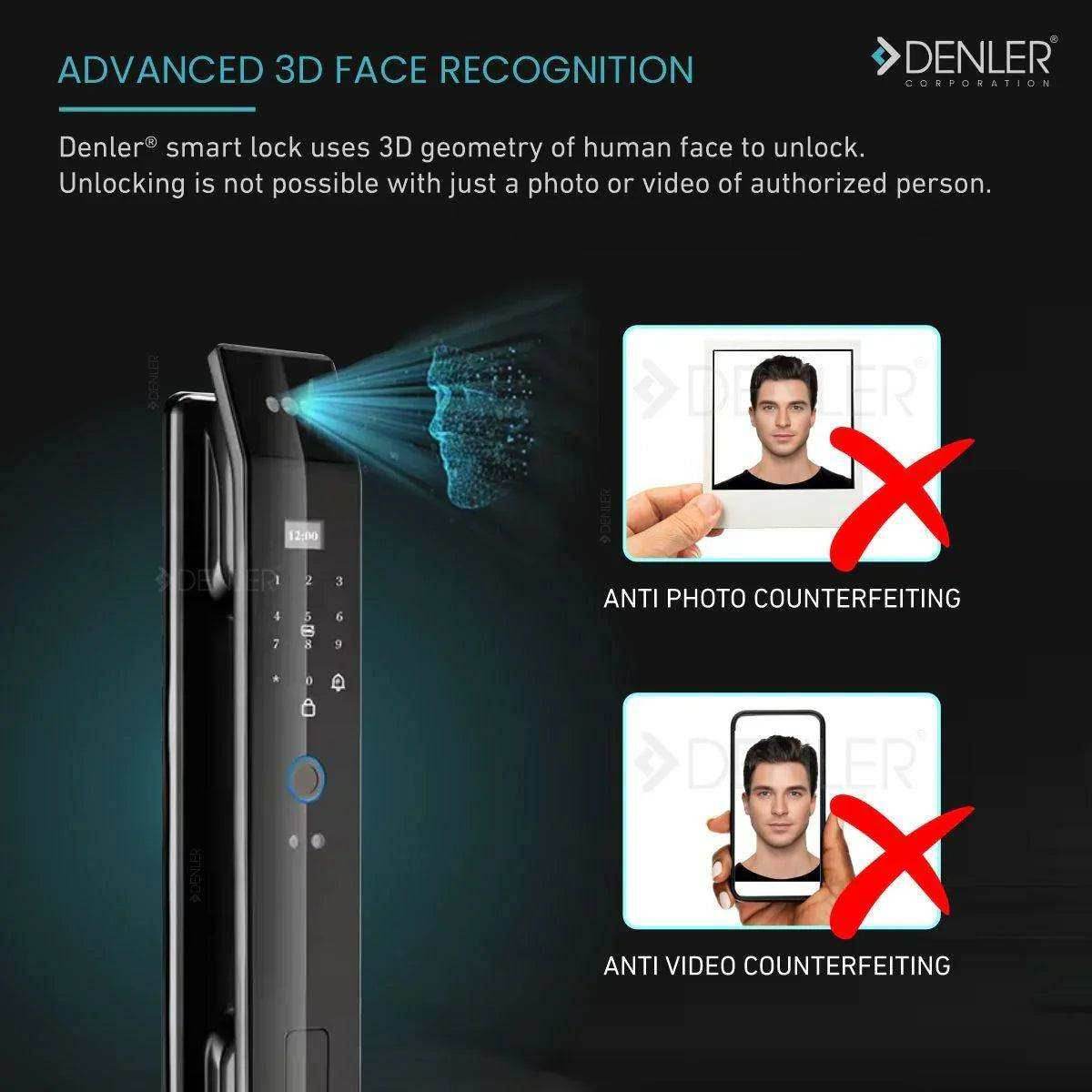 Denler F4 Smart Door Lock, Digital Door Lock, Wi-Fi Remote Unlock Using App, Fingerprint, RFID Card, PIN, Keys - Denler