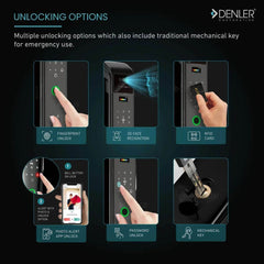 Denler F6 Smart Door Lock Digital Door Lock, Anytime App Video & Unlock Wi-Fi , Fingerprint, RFID Card, PIN, Keys - Denler