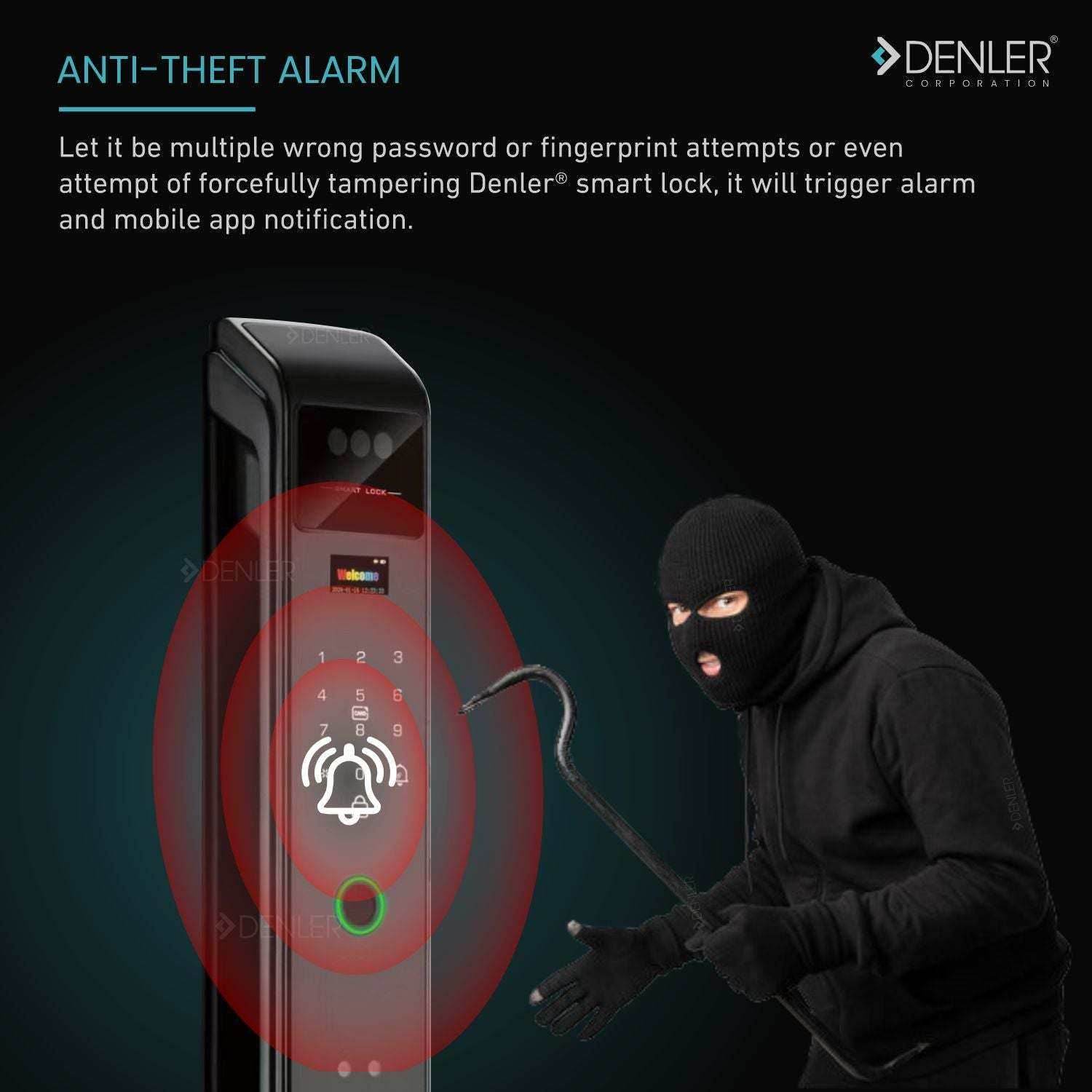 Denler F6 Smart Door Lock Digital Door Lock, Anytime App Video & Unlock Wi-Fi , Fingerprint, RFID Card, PIN, Keys - Denler