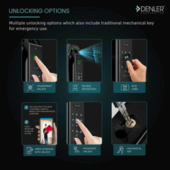 Denler FLv2 Doorbell Lock, Smart Door Lock with Voice Unlock Alexa Google Assistant | Face ID | LCD Display Camera | Inbuilt Wi-Fi for Anytime Video & Unlocking | Fingerprint | RFID Card | PIN | Key - Denler
