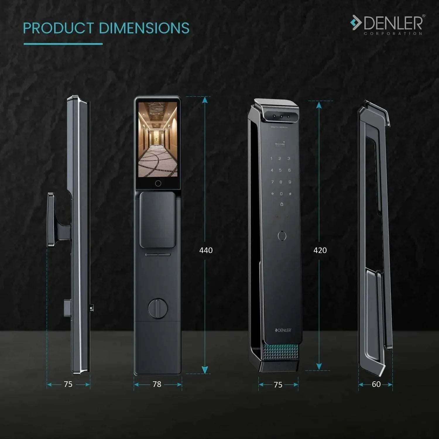 Denler FLv6D Smart Door Lock, Digital Door Lock, Fingerprint Lock, 3D Face Recognition, Anytime Video Intercom Wi-Fi App, Dual Batteries, Card, PIN, Key | Free Drawer lock worth 1999 - Denler