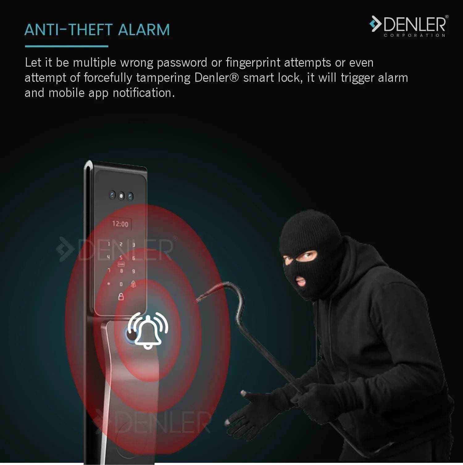 Denler FLv8 8-in-1 Smart Door Lock | Doorbell Lock | Alexa Voice Unlock | 3D Face ID | RF Remote | Fingerprint | IP65 Waterproof | Anytime Video Intercom | Wi-Fi App | Card | PIN | Key - Denler