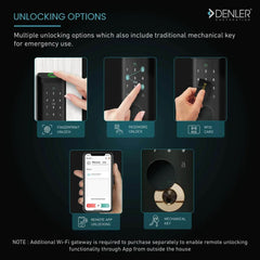 Denler DB04 Fingerprint Lock, RF Remote Controller, Bluetooth Smart Door Lock, Digital Door Lock, PIN, Card, Manual Key Access min 30-60mm Doors - Denler