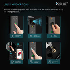 Denler F6 6 in 1 Smart Door Lock, Doorbell Lock, 3D Face Recognition, Fingerprint, Anytime Video Intercom, Wi-Fi App, Card, PIN, Key