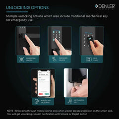 Denler DL05 Smart Door Lock, Fingerprint Lock, Digital Door Lock, Inbuilt Wi-Fi, Fingerprint Lock, RFID Card, PIN, Keys - Denler