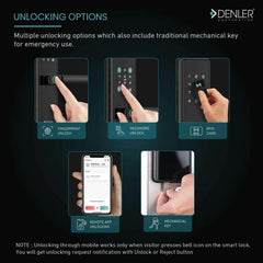 Denler DL05 Smart Door Lock, Fingerprint Lock, Digital Door Lock, Inbuilt Wi-Fi, Fingerprint Lock, RFID Card, PIN, Keys - Denler