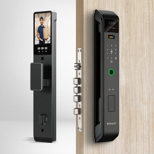 Denler F6 6 in 1 Smart Door Lock, Doorbell Lock, 3D Face Recognition, Fingerprint, Anytime Video Intercom, Wi-Fi App, Card, PIN, Key