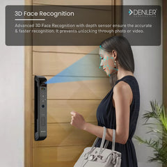 Denler F6 6 in 1 Smart Door Lock, Doorbell Lock, 3D Face Recognition, Fingerprint, Anytime Video Intercom, Wi-Fi App, Card, PIN, Key